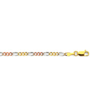 14K 2.5MM TRICOLOR GOLD HOLLOW FIGARO 26" CHAIN NECKLACE (AVAILABLE IN LENGTHS 7" - 30")