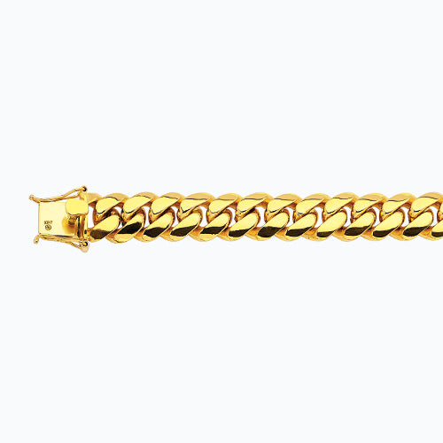 14K 15MM YELLOW GOLD SOLID MIAMI CUBAN 7" CHAIN BRACELET (AVAILABLE IN LENGTHS 7" - 30")