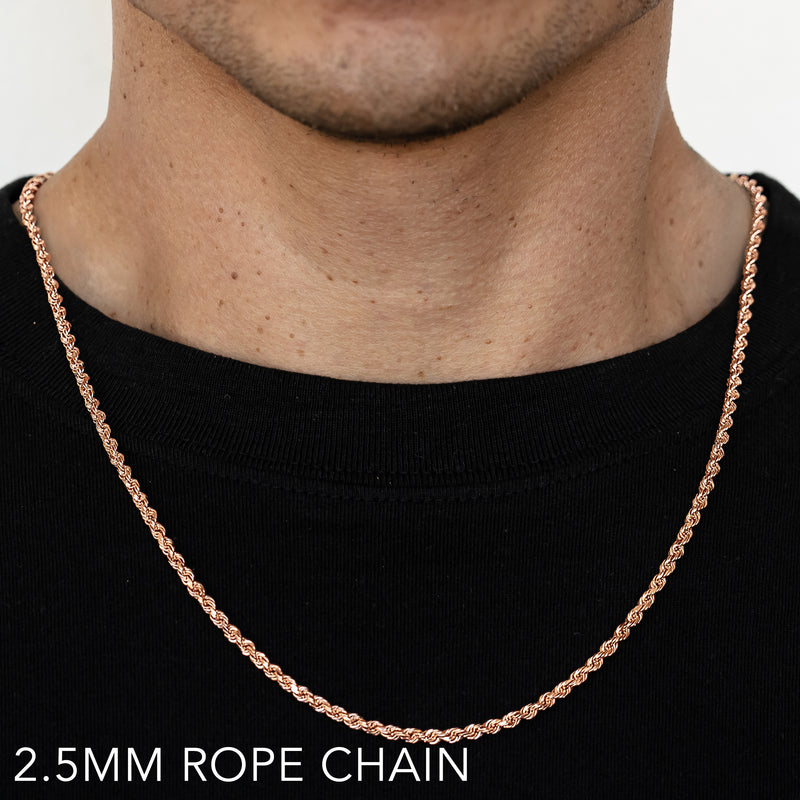 10K 2.5MM ROSE GOLD SOLID DC ROPE 18" CHAIN NECKLACE (AVAILABLE IN LENGTHS 7" - 30")