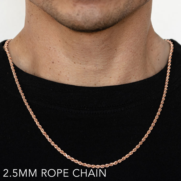 14K 2.5MM ROSE GOLD SOLID DC ROPE 26" CHAIN NECKLACE (AVAILABLE IN LENGTHS 7" - 30")