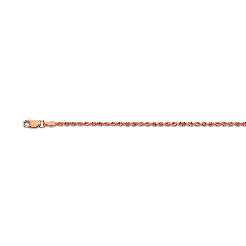 10K 2.5MM ROSE GOLD SOLID DC ROPE 9" CHAIN BRACELET (AVAILABLE IN LENGTHS 7" - 30")