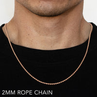 10K 2MM ROSE GOLD SOLID DC ROPE 26" CHAIN NECKLACE (AVAILABLE IN LENGTHS 7" - 30")