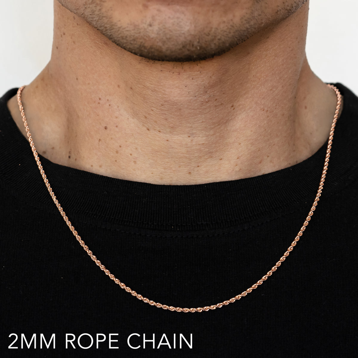 10K 2MM ROSE GOLD SOLID DC ROPE 28" CHAIN NECKLACE (AVAILABLE IN LENGTHS 7" - 30")