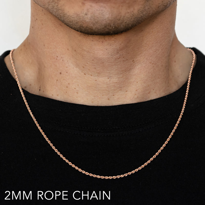 14K 2MM ROSE GOLD SOLID DC ROPE 18" CHAIN NECKLACE (AVAILABLE IN LENGTHS 7" - 30")