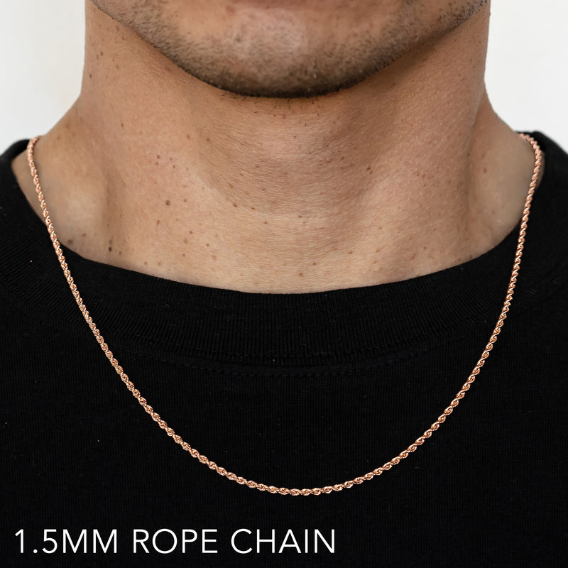 10K 1.5MM ROSE GOLD SOLID DC ROPE 22" CHAIN NECKLACE (AVAILABLE IN LENGTHS 7" - 30")