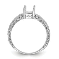 14k White Gold .04ct. Diamond/7x5 Emerald-cut Gemstone Ring Mounting-Y2266