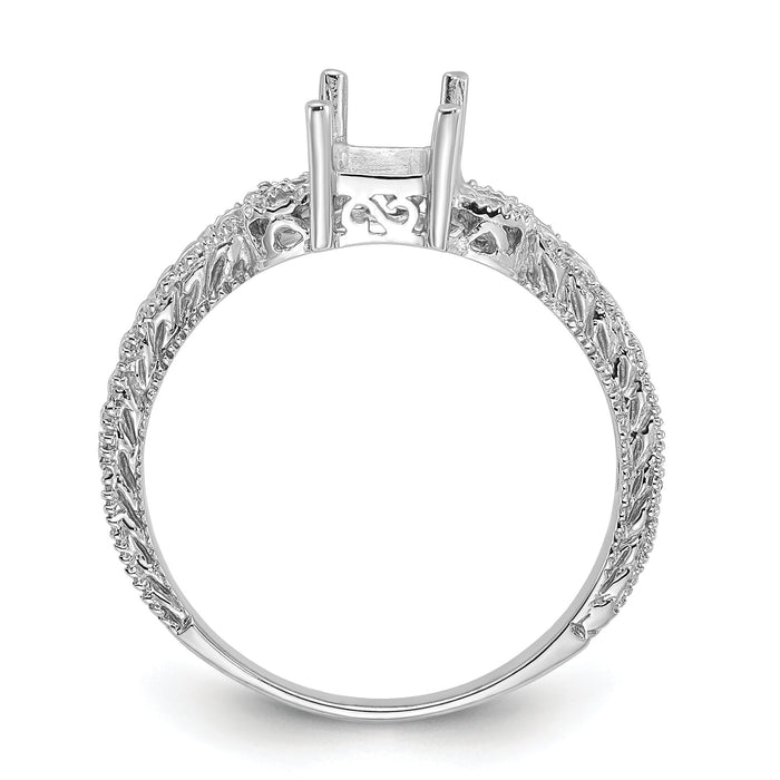 14k White Gold .04ct. Diamond/7x5 Emerald-cut Gemstone Ring Mounting-Y2266