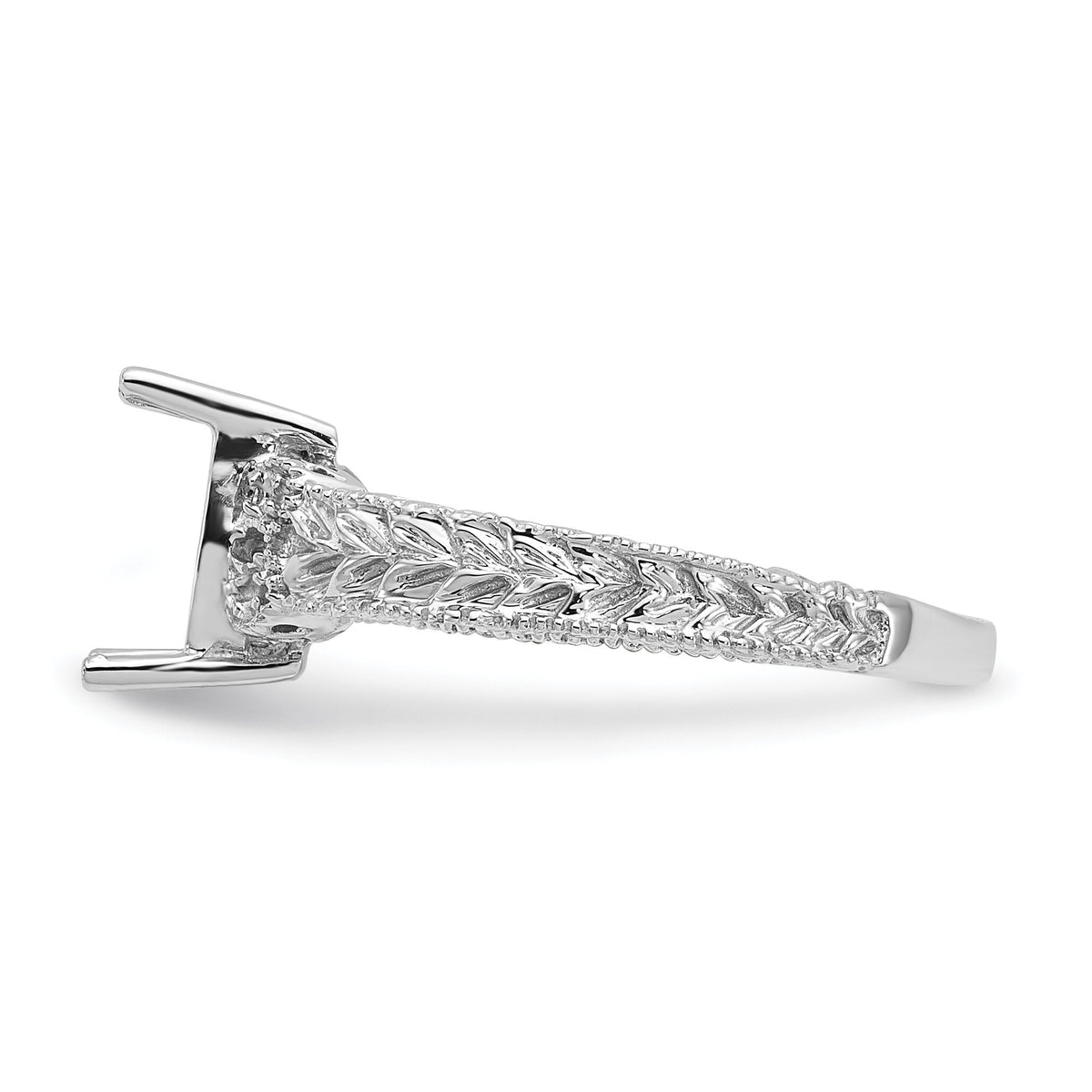 14k White Gold .04ct. Diamond/7x5 Emerald-cut Gemstone Ring Mounting-Y2266