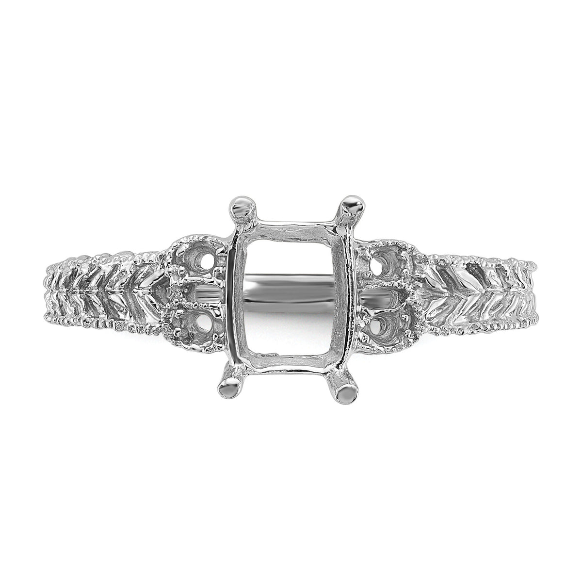 14k White Gold .04ct. Diamond/7x5 Emerald-cut Gemstone Ring Mounting-Y2266