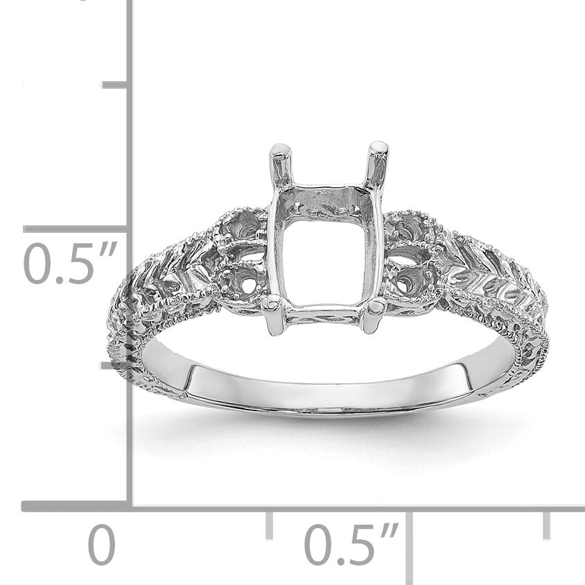 14k White Gold .04ct. Diamond/7x5 Emerald-cut Gemstone Ring Mounting-Y2266