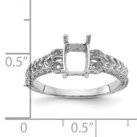 14k White Gold .04ct. Diamond/7x5 Emerald-cut Gemstone Ring Mounting-Y2266