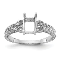14k White Gold .04ct. Diamond/7x5 Emerald-cut Gemstone Ring Mounting-Y2266