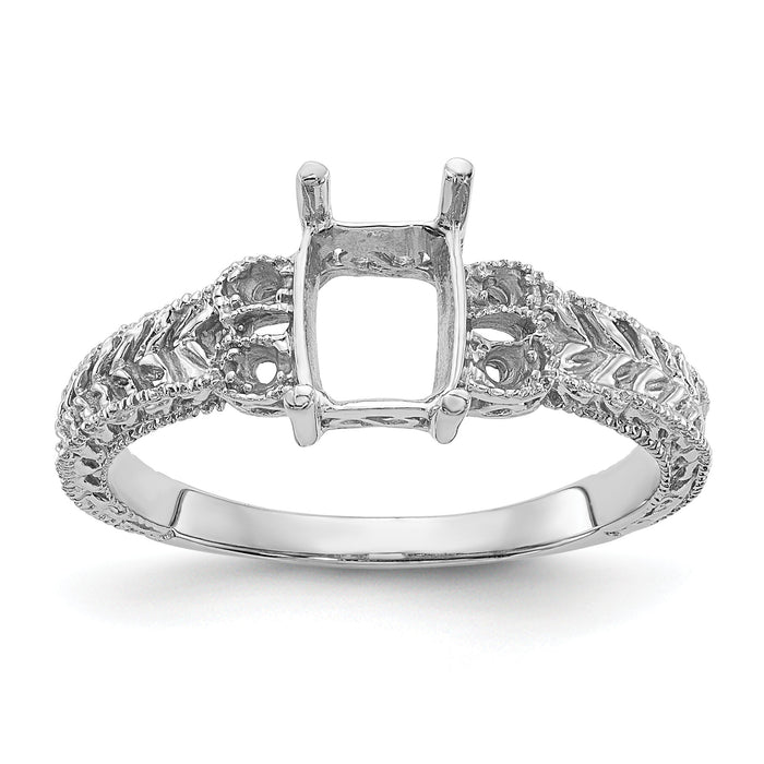14k White Gold .04ct. Diamond/7x5 Emerald-cut Gemstone Ring Mounting-Y2266