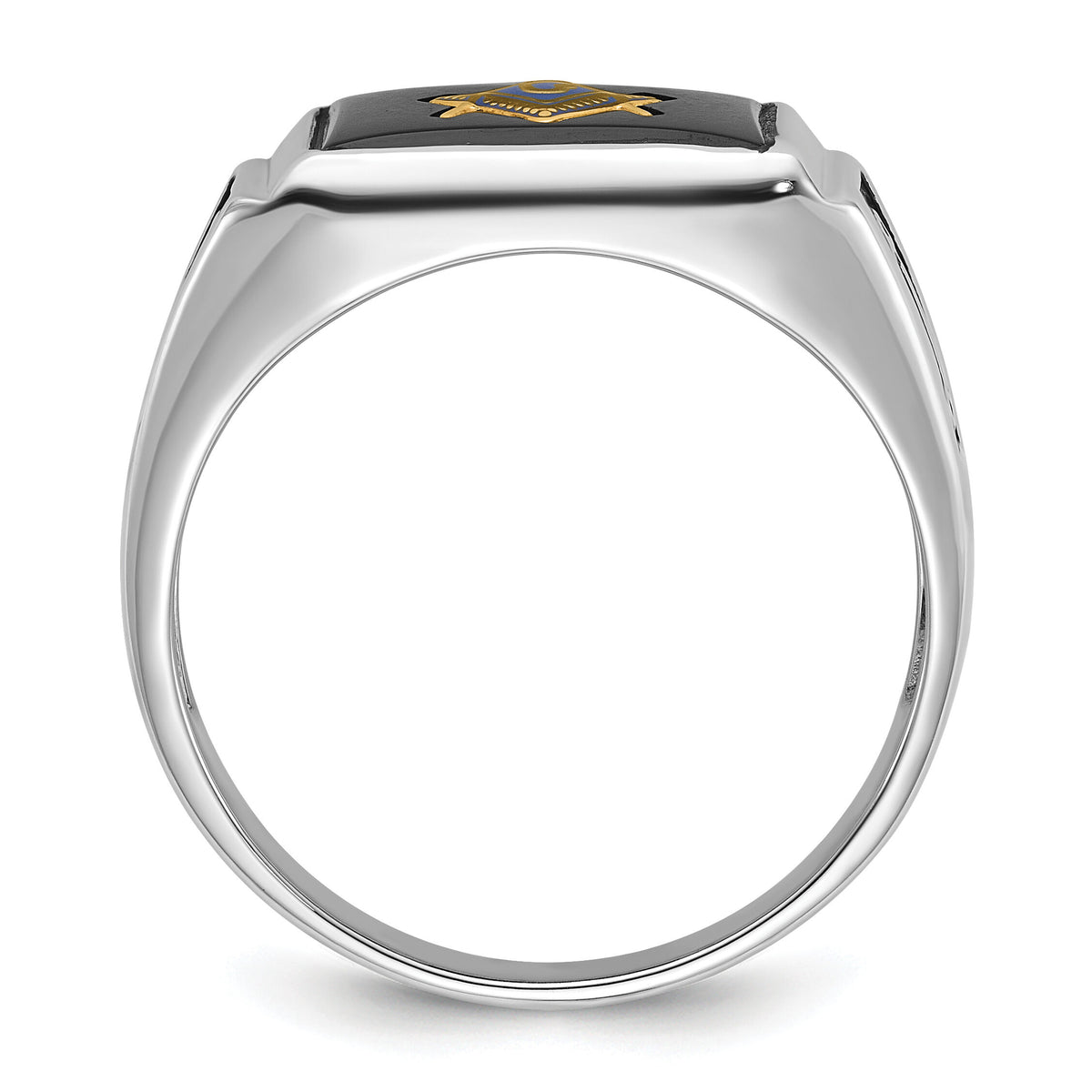 10kw Men's Polished & Textured w/ Black Enamel & Onyx Masonic Ring-1Y4108WM