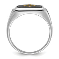 10kw Men's Polished & Textured w/ Black Enamel & Onyx Masonic Ring-1Y4108WM
