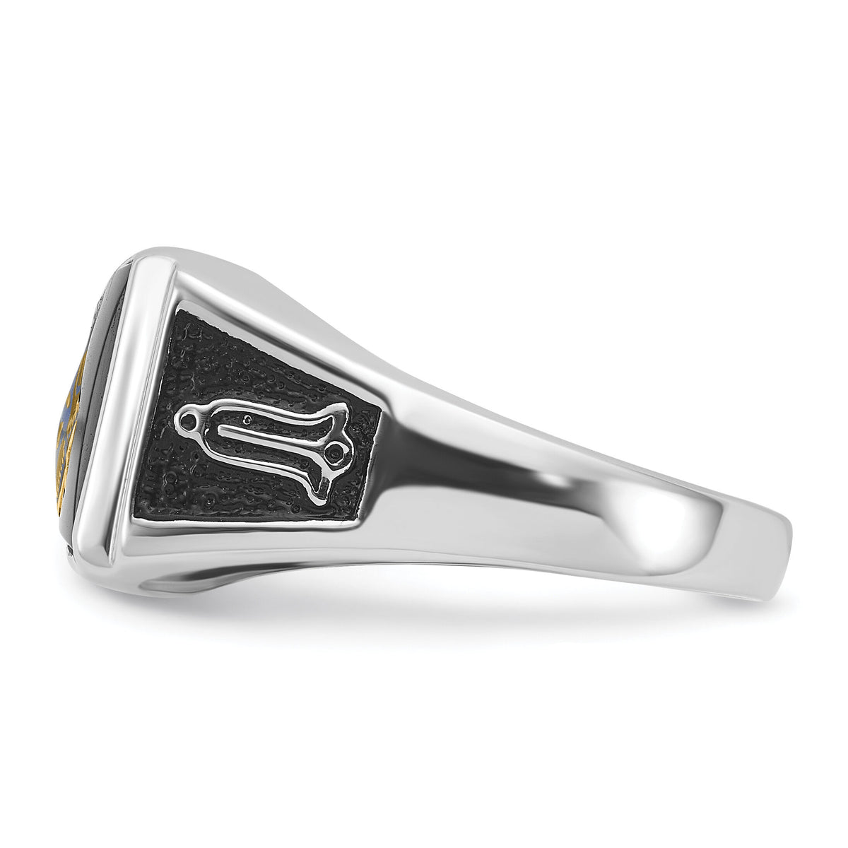 10kw Men's Polished & Textured w/ Black Enamel & Onyx Masonic Ring-1Y4108WM