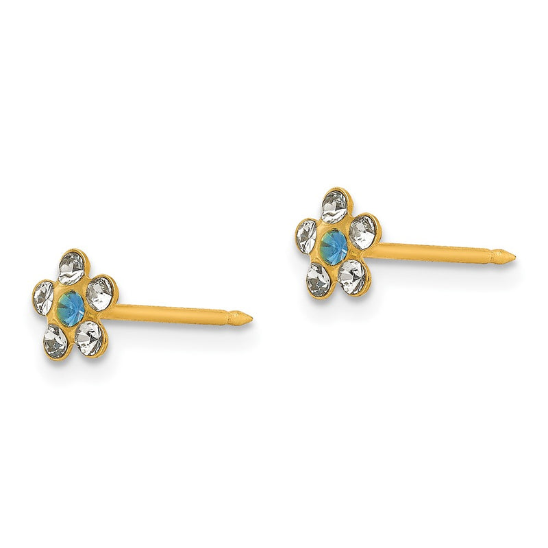 Inverness 14k Clear/Blue Crystal Flower Earrings-217E