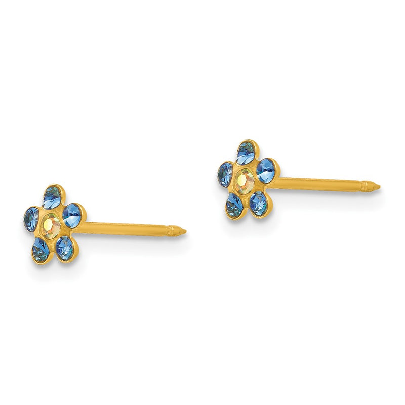 Inverness 14k Blue/Aurora Borealis Crystal Flower Earrings-222E