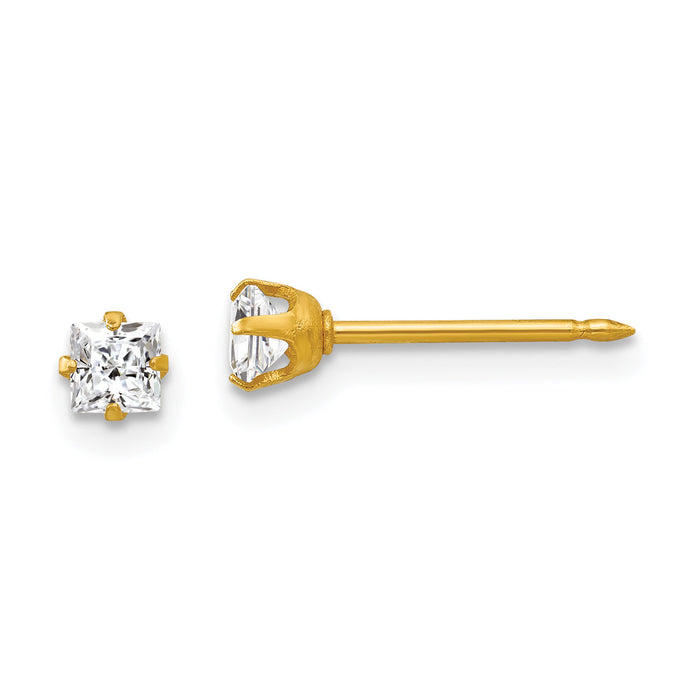 Inverness 18k 3mm Square CZ Earrings-251E