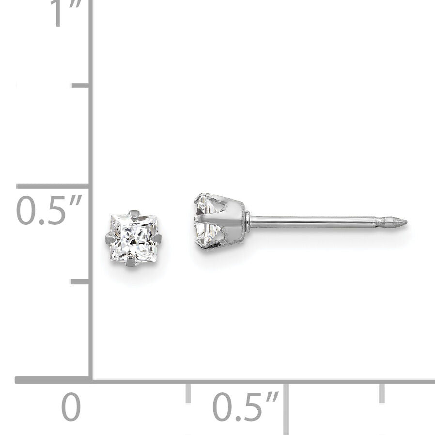 Inverness 18k White 3mm Square CZ Earrings-255E