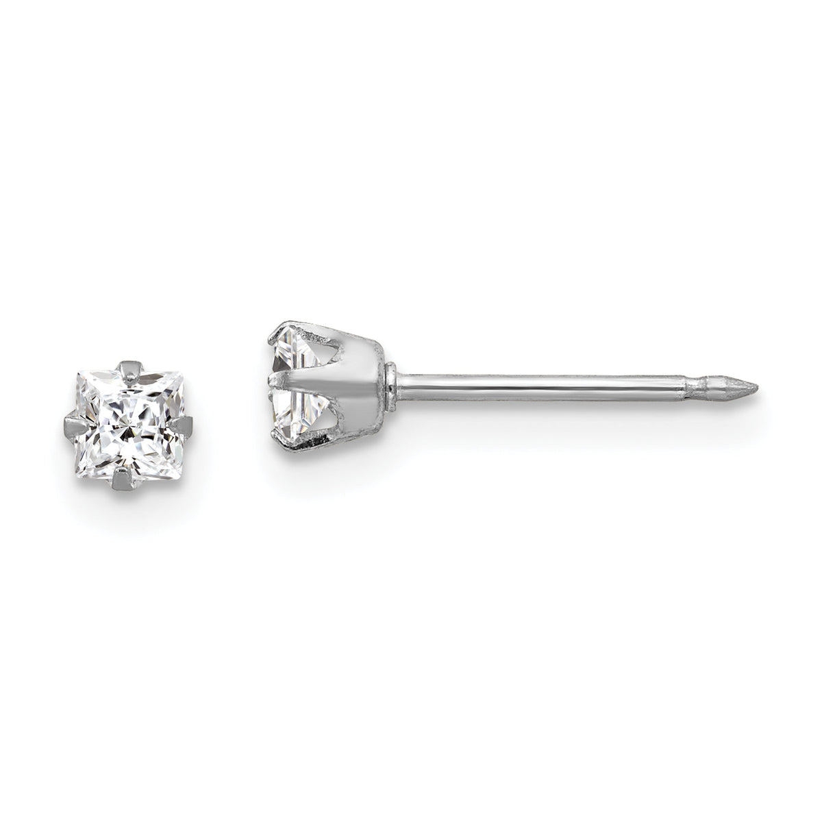 Inverness 18k White 3mm Square CZ Earrings-255E