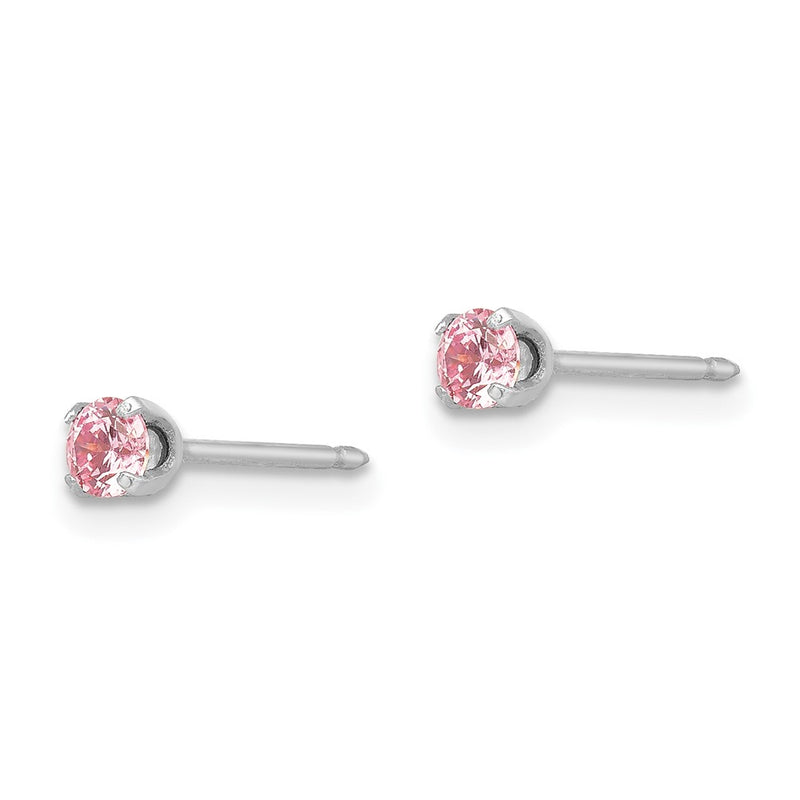 Inverness 14k White 3mm Pink CZ Earrings-273E