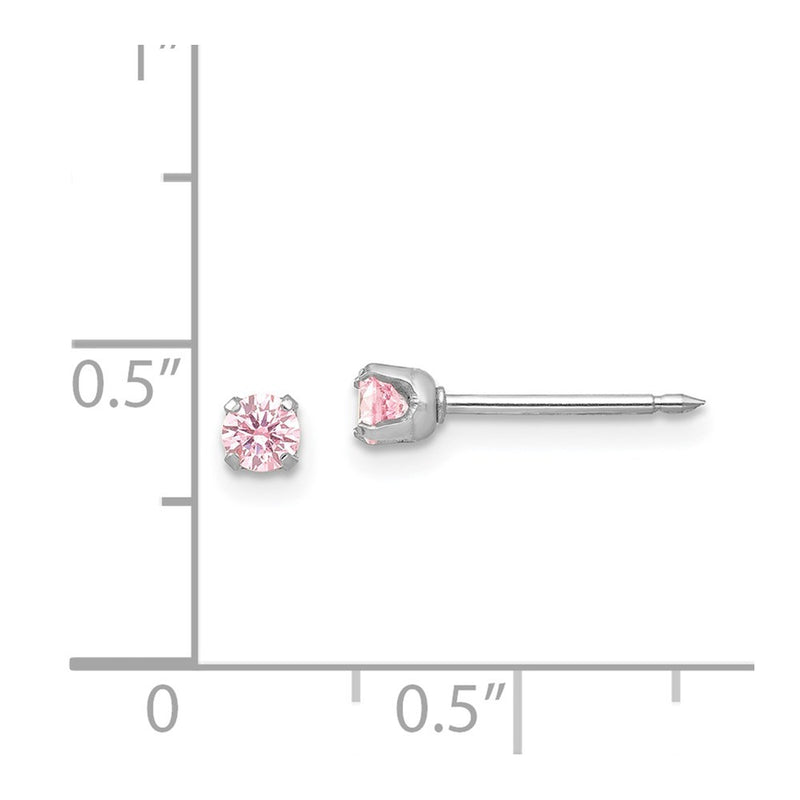 Inverness 14k White 3mm Pink CZ Earrings-273E