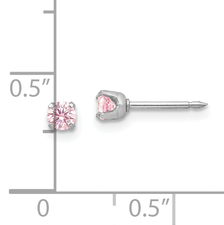 Inverness 14k White Gold 3mm Pink CZ Stud Short Post Earrings-273E-SP