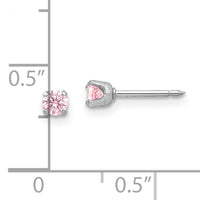 Inverness 14k White Gold 3mm Pink CZ Stud Short Post Earrings-273E-SP