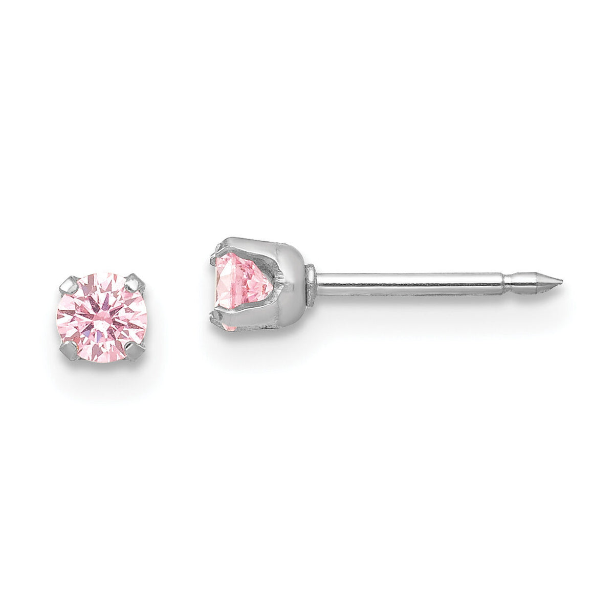 Inverness 14k White Gold 3mm Pink CZ Stud Short Post Earrings-273E-SP