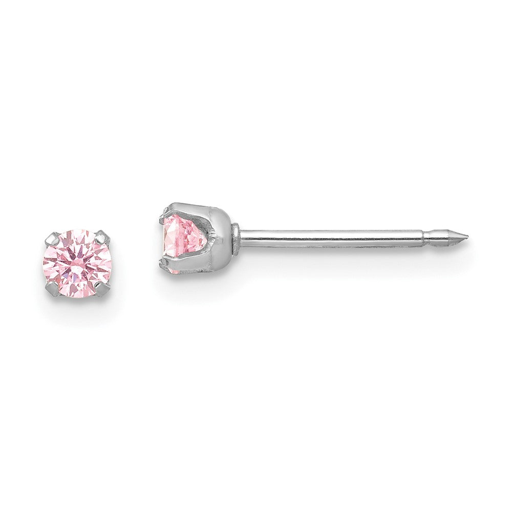 Inverness 14k White 3mm Pink CZ Earrings-273E