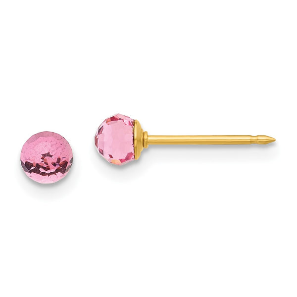 Inverness 14K Polished 4mm Pink Crystal Faceted Ball Earrings-305E