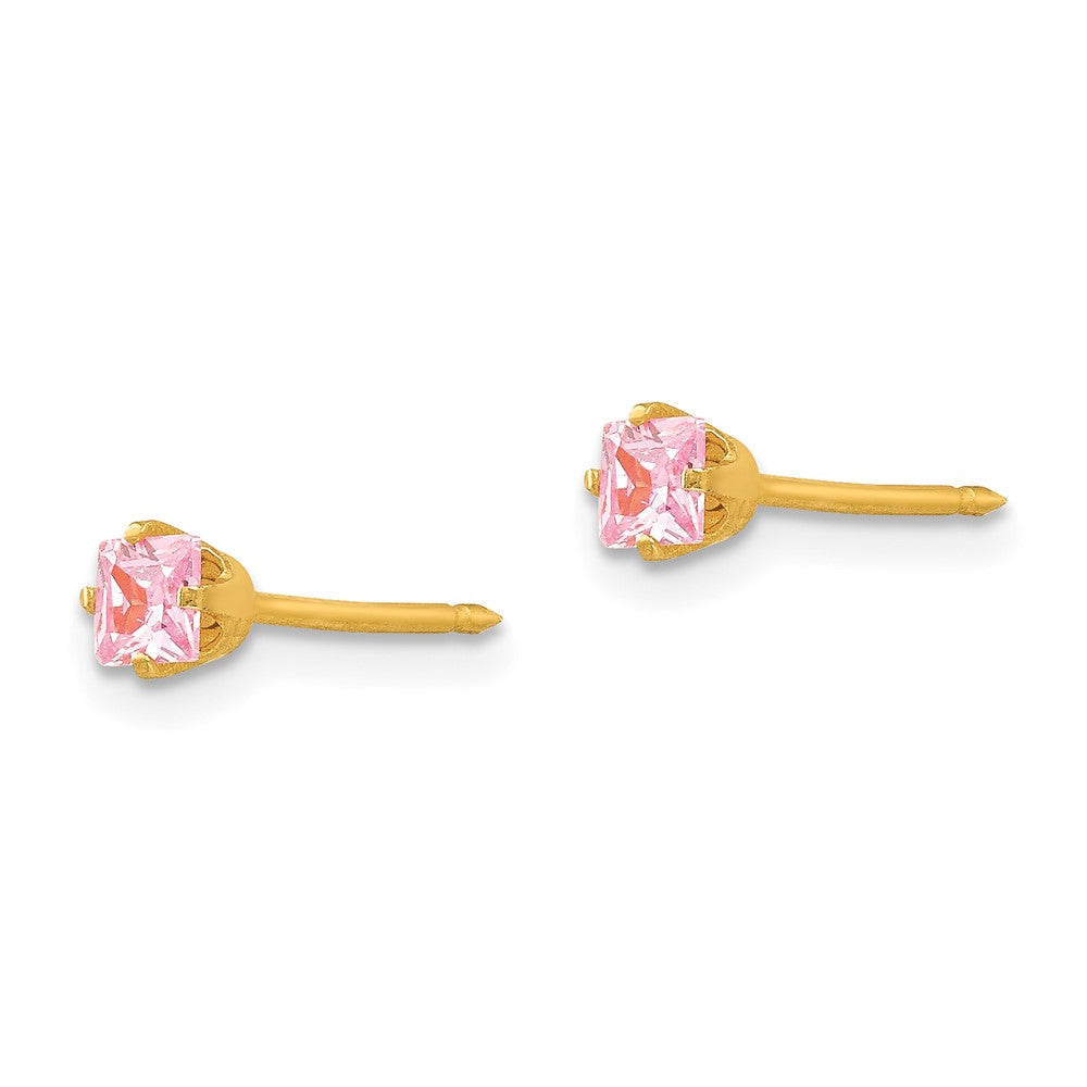 Inverness 14k 3mm Square Pink CZ Post Earrings-470E