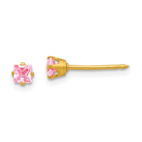 Inverness 14k 3mm Square Pink CZ Post Earrings-470E
