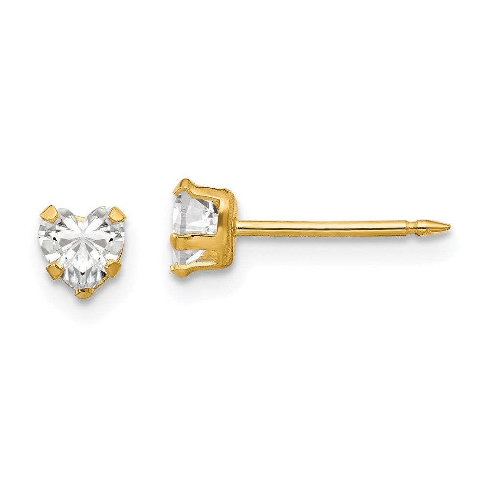 Inverness 14k 4mm Clear Heart CZ Earrings-472E