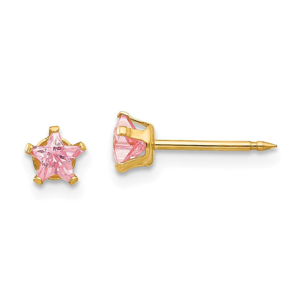Inverness 14k 4mm Pink Star CZ Earrings-473E