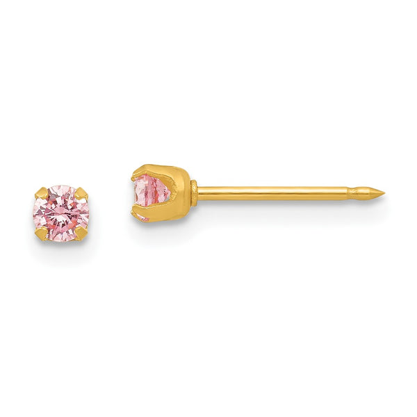 Inverness 14k 3mm Pink CZ Post Earrings-65E