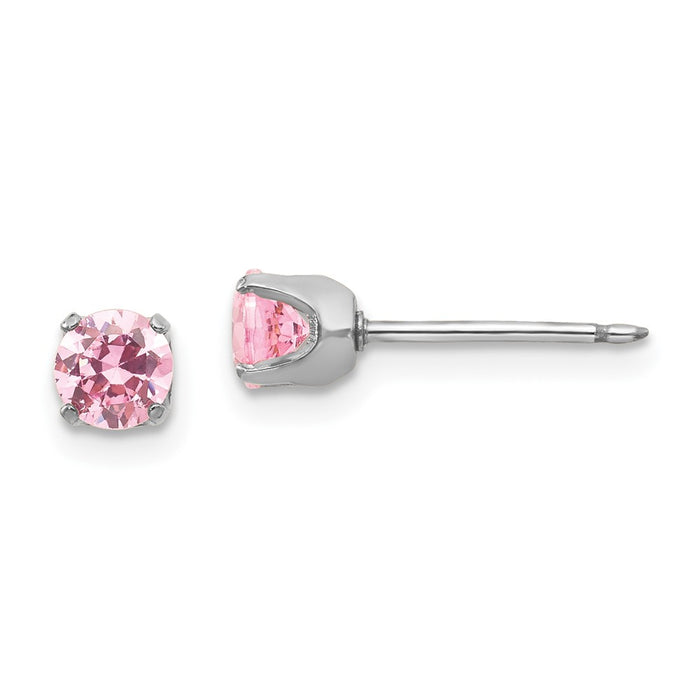 Inverness 14k White Gold 5mm Pink CZ Earrings-67E