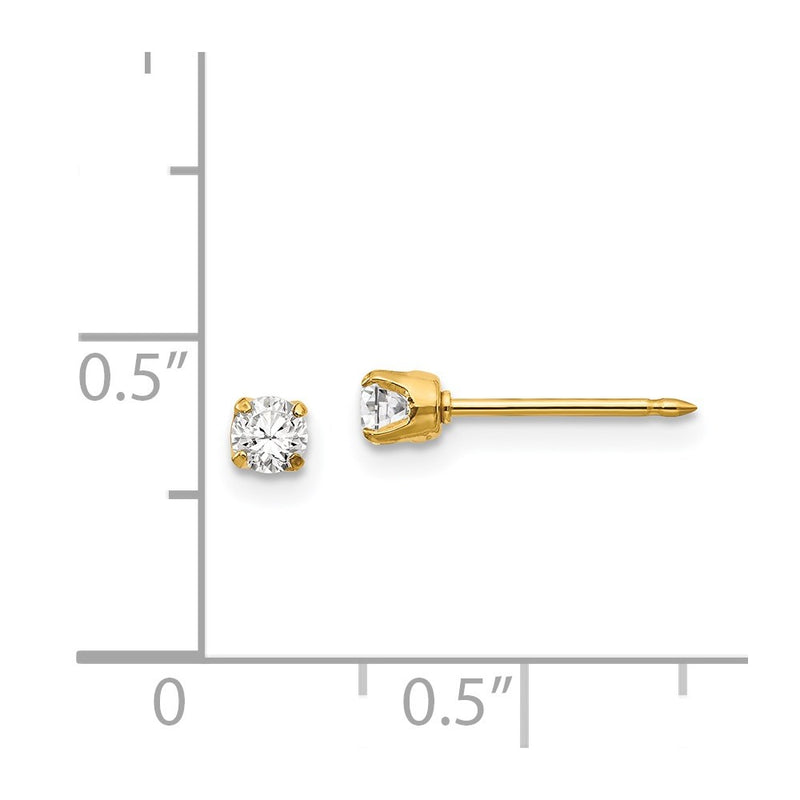 Inverness 14k 3mm CZ Long Post Earrings-68E