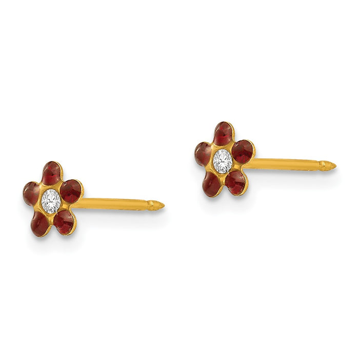 Inverness 14k January Red Crystal Birthstone Flower Earrings-781E