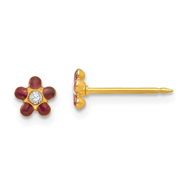 Inverness 14k January Red Crystal Birthstone Flower Earrings-781E