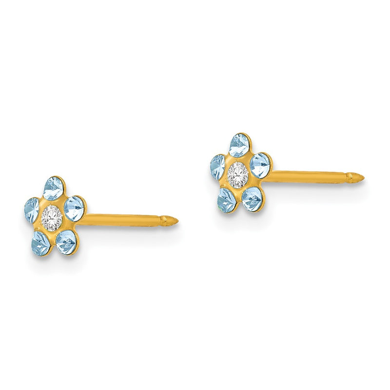 Inverness 14k March Lt Blue Crystal Birthstone Flower Earrings-783E