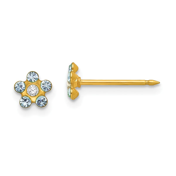 Inverness 14k March Lt Blue Crystal Birthstone Flower Earrings-783E