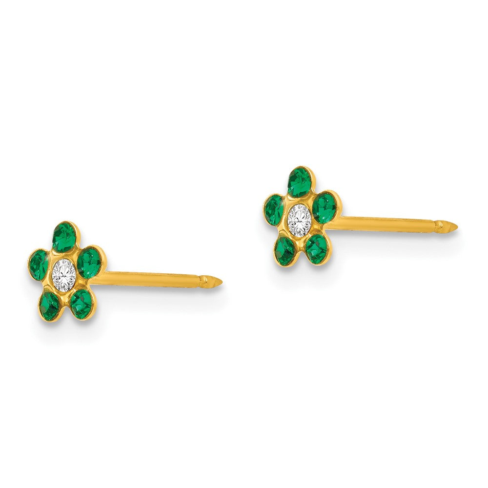 Inverness 14k May Green Crystal Birthstone Flower Earrings-785E