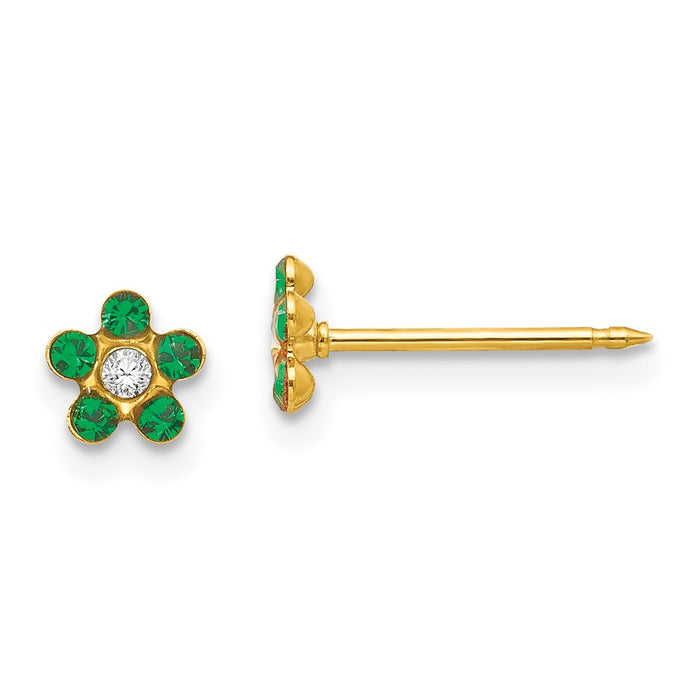 Inverness 14k May Green Crystal Birthstone Flower Earrings-785E