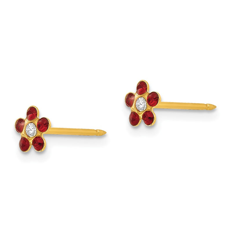 Inverness 14k July Red Crystal Birthstone Flower Earrings-787E