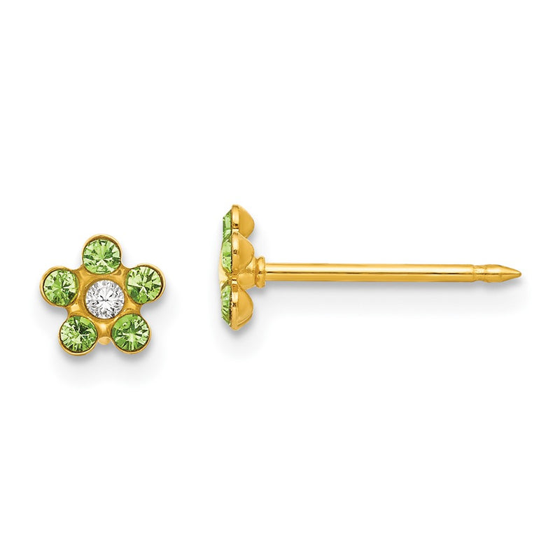 Inverness 14k August Lt Green Crystal Birthstone Flower Earrings-788E