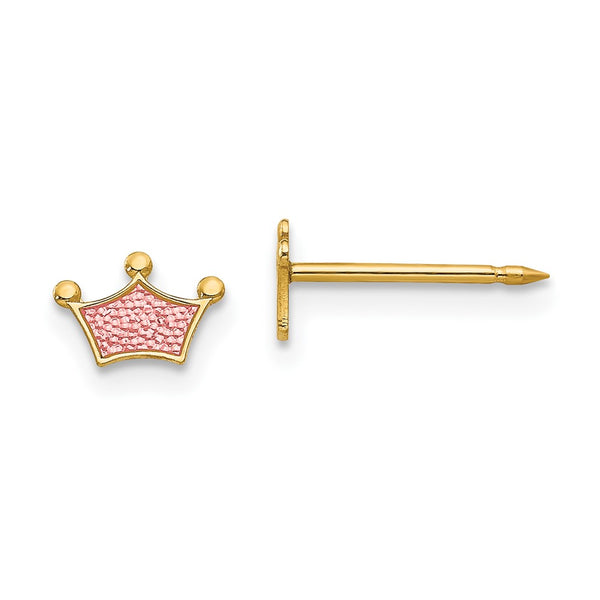 Inverness 14k Epoxy Fill Pink Crown Earrings-844E