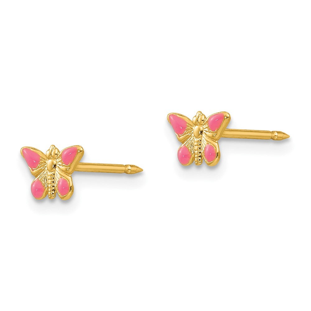 Inverness 14k Epoxy Fill Pink Butterfly Earrings-847E