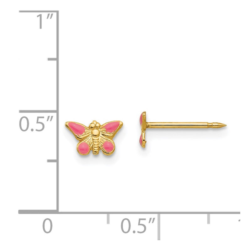 Inverness 14k Epoxy Fill Pink Butterfly Earrings-847E